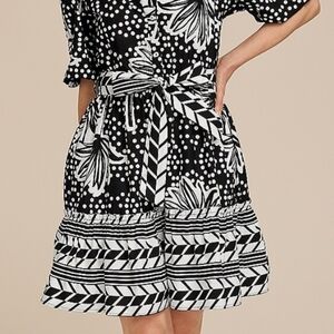 Black & White Floral-Print Tie-Waist Mini Dress
